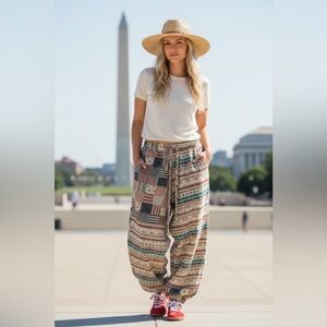 POL Americana Fields boho pants in an almond/multi color pattern NEW